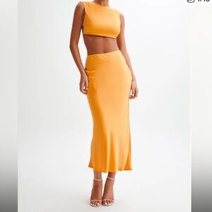 SET - Meshki Orange Midi Skirt and Crop Top